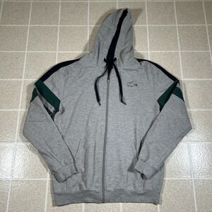Lacoste Full Zip Hoodie Gray Green Navy Striped Size M Preppy